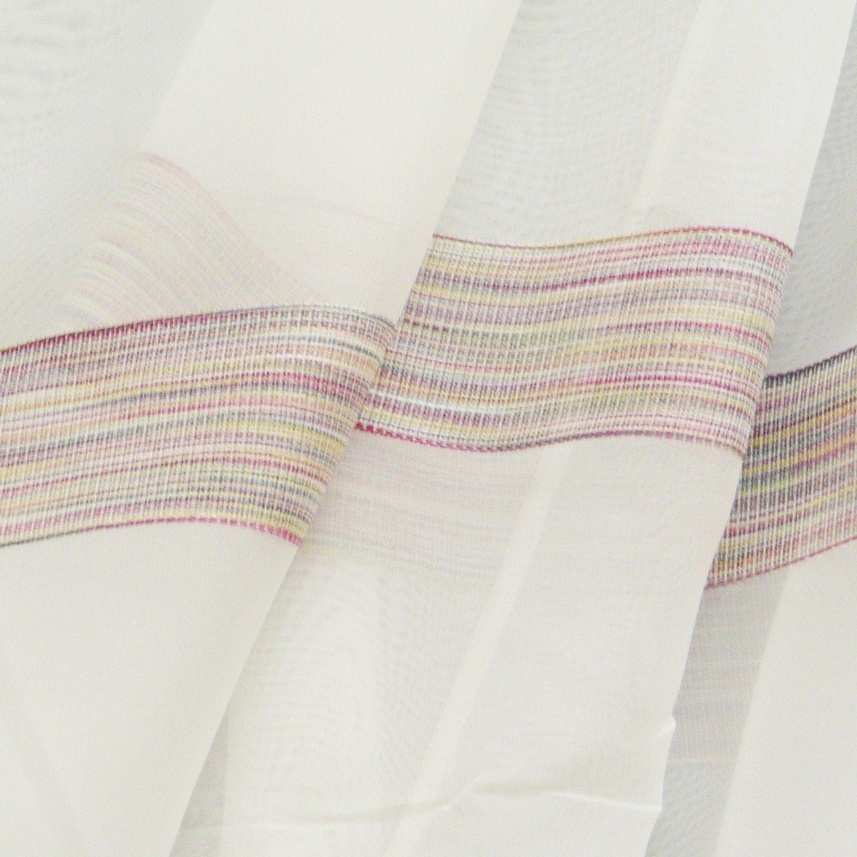 Meterware Gardinenstoff Stores Stores creme mit Streifen bunt pink 2,9m Höhe, halbtransparent, mit Bleiband