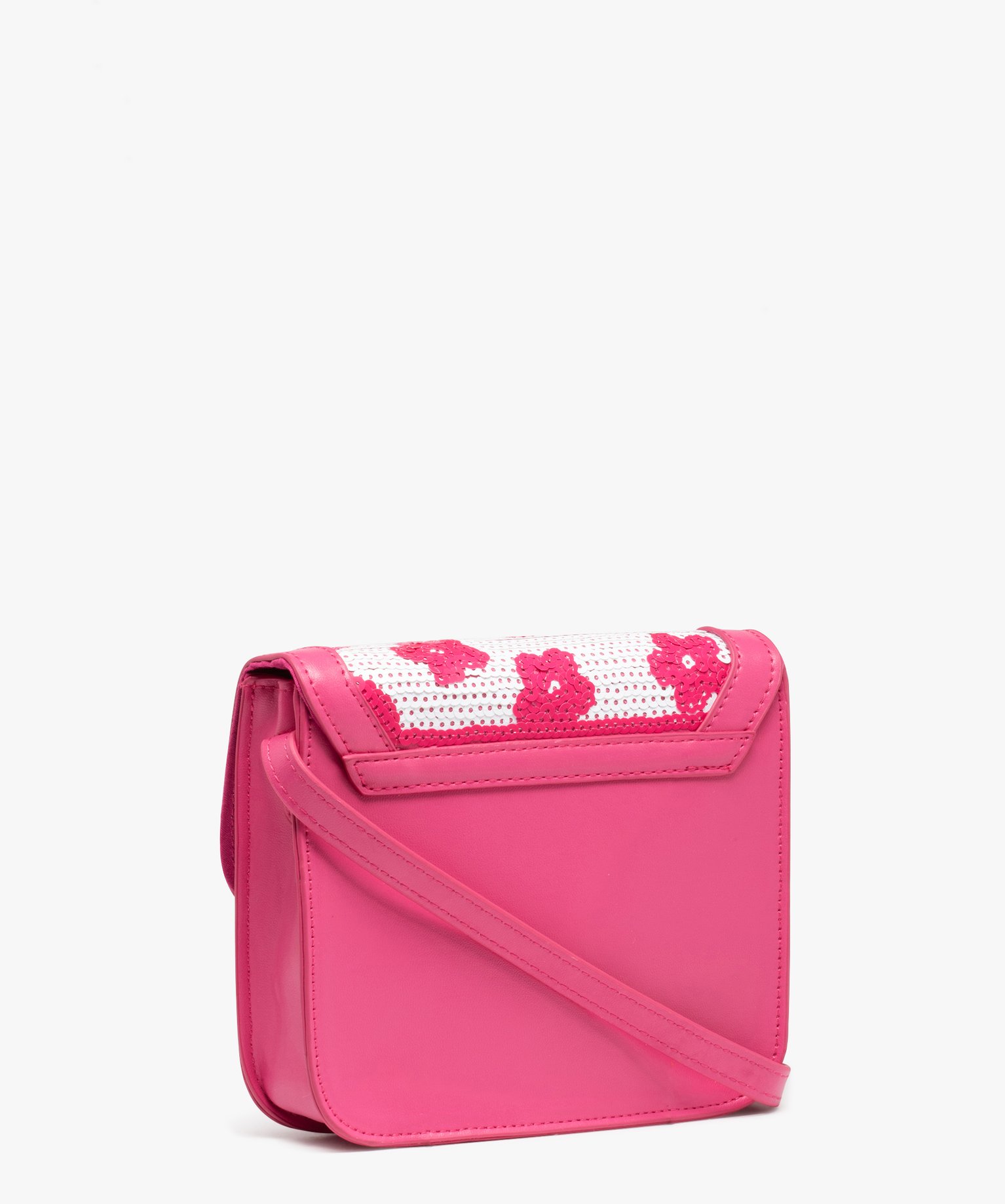 Sac fille avec rabat en sequins brodés motifs fleurs rose | GEMO