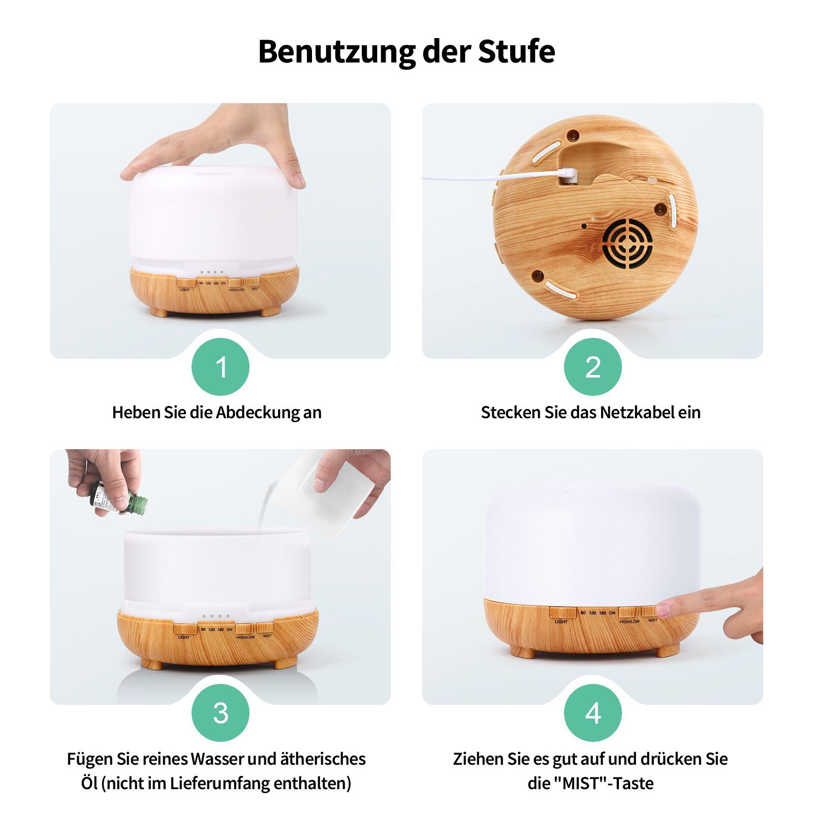 Bothergu Luftbefeuchter, 500ml Aroma Diffuser mit 7 wechselnden Farben