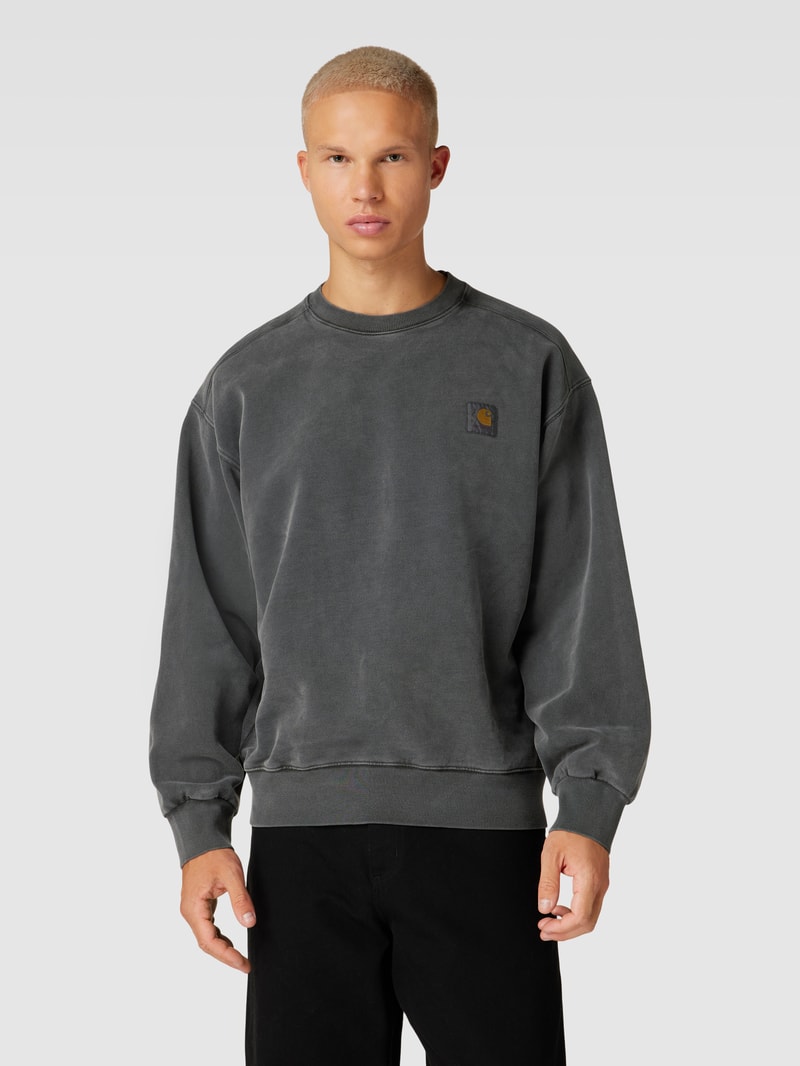 Sweatshirt mit Label-Patch Modell 'VISTA' in anthrazit meliert