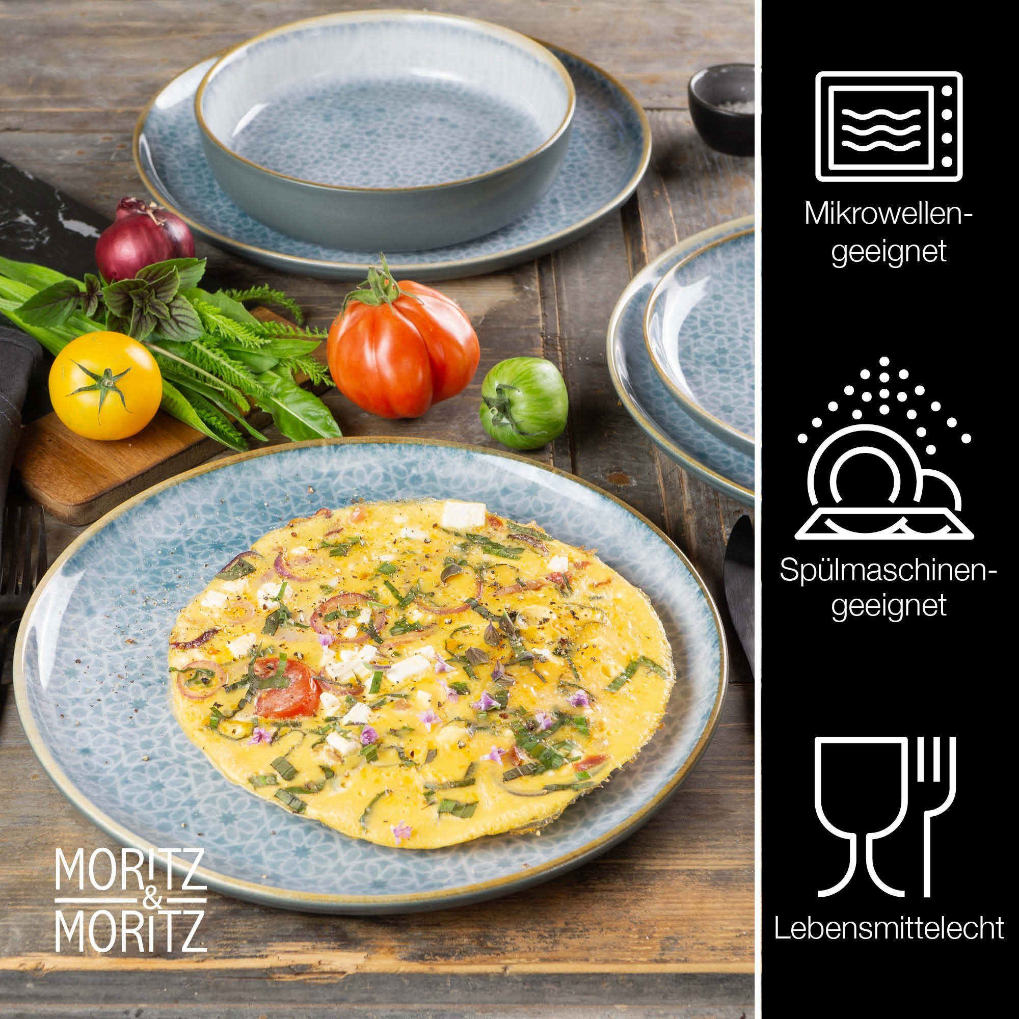 Moritz & Moritz Tafelservice TERRA Geschirrset Blau (18-tlg), 6 Personen, Kombigeschirr für 6 Personen