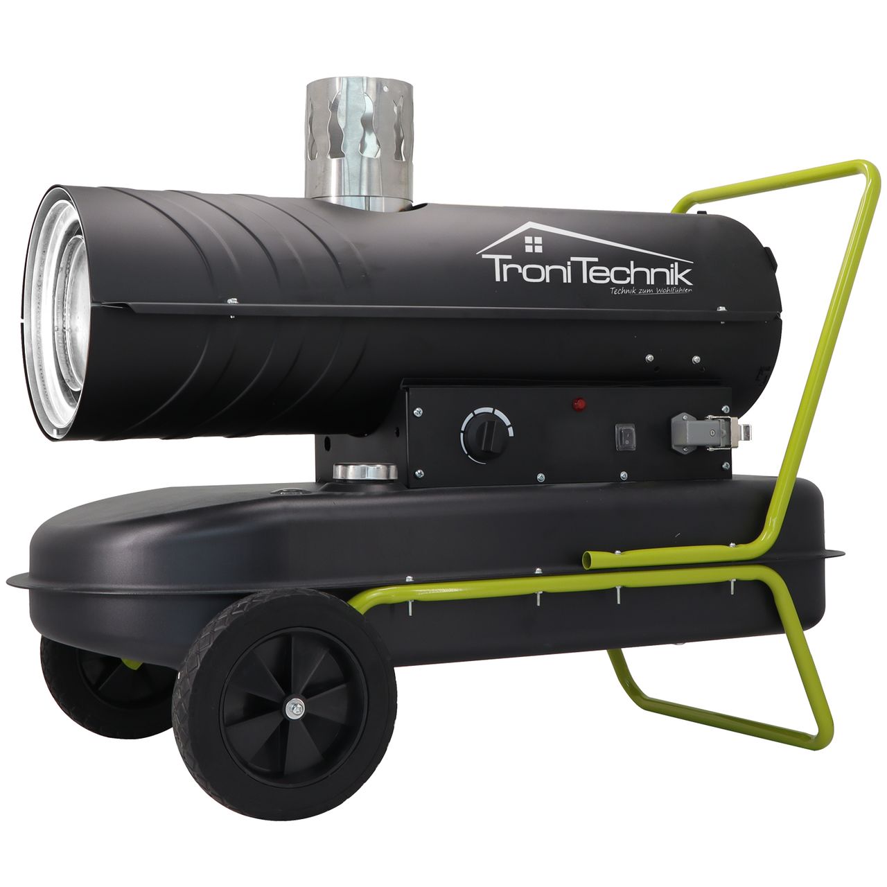TroniTechnik TT-HK-244 Heizkanone Dieselkanone Heizlüfter 20kW mit Handgriff, Rohrrahmen, Rädern und Abluftauslass