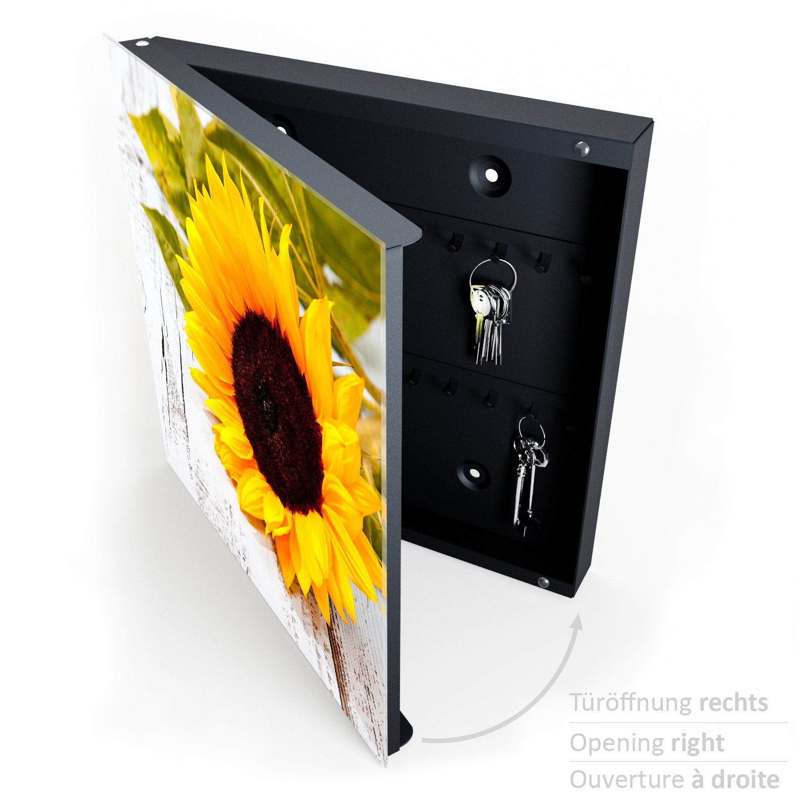 Primedeco Schlüsselkasten Magnetpinnwand mit Glasfront Sonnenblume auf Holztisch (1 St)