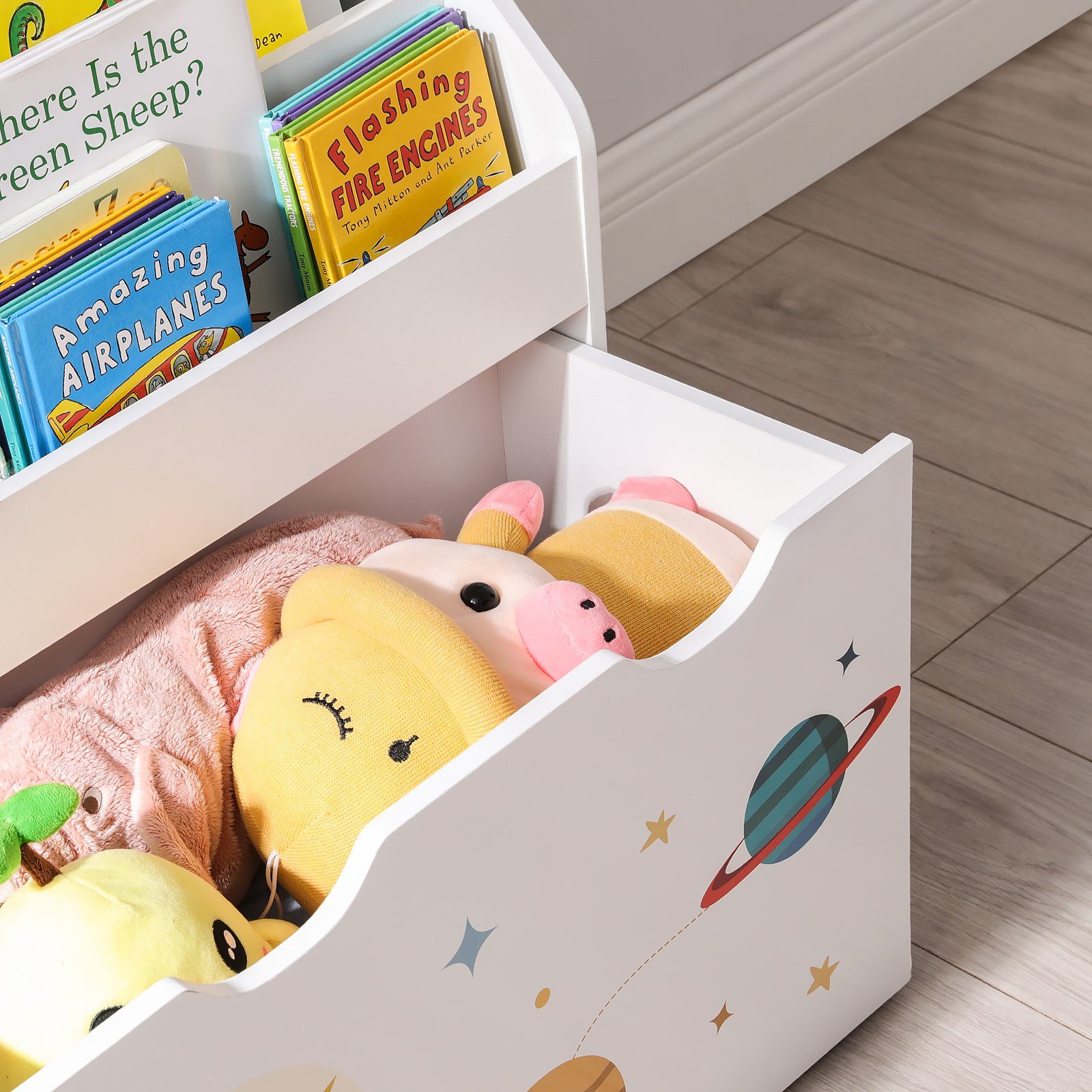 SONGMICS Spielzeugtruhe, Kinderzimmerregal mit 3 Fächern und Spielzeugkiste