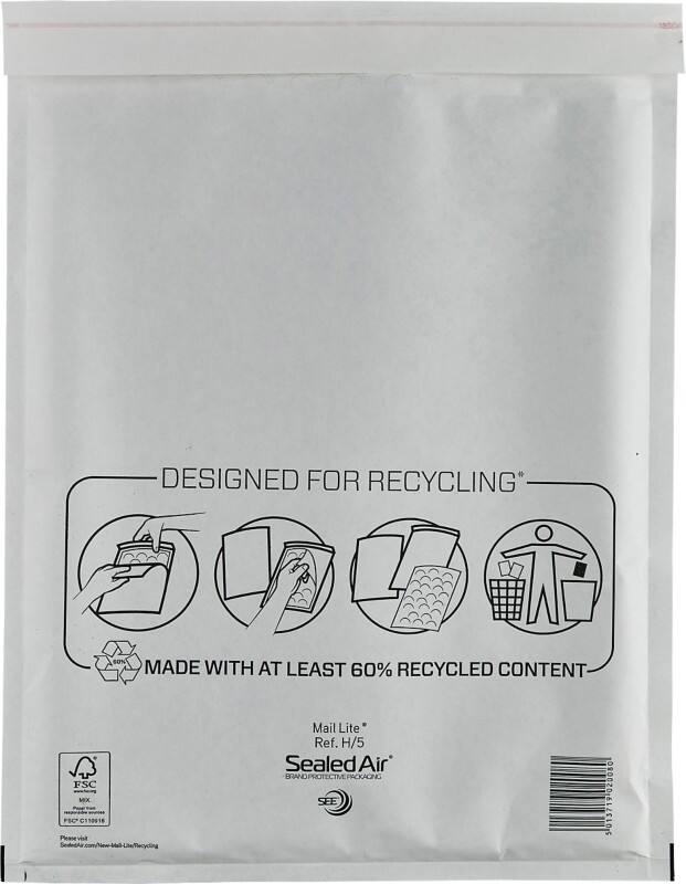 Mail Lite Luftpolster-Luftpolster-Versandtaschen H/5 Weiß Ohne Fenster 270 (B) x 360 (H) mm Abziehstreifen 79 g/m² 50 Stück