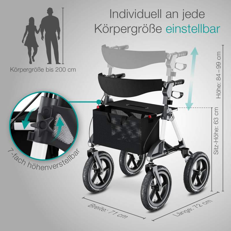 Aktivshop Alu Outdoor Rollator mit Luftbereifung »Komfort« faltbar