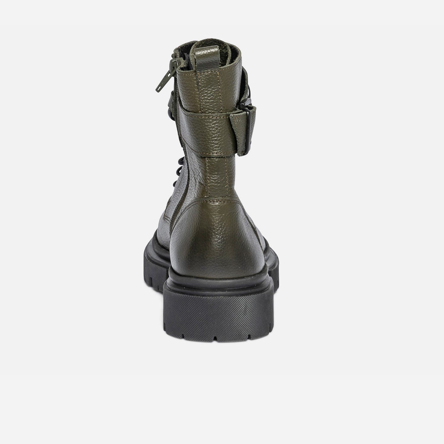 Bottine TEXTO kaki en cuir avec maxi chaîne