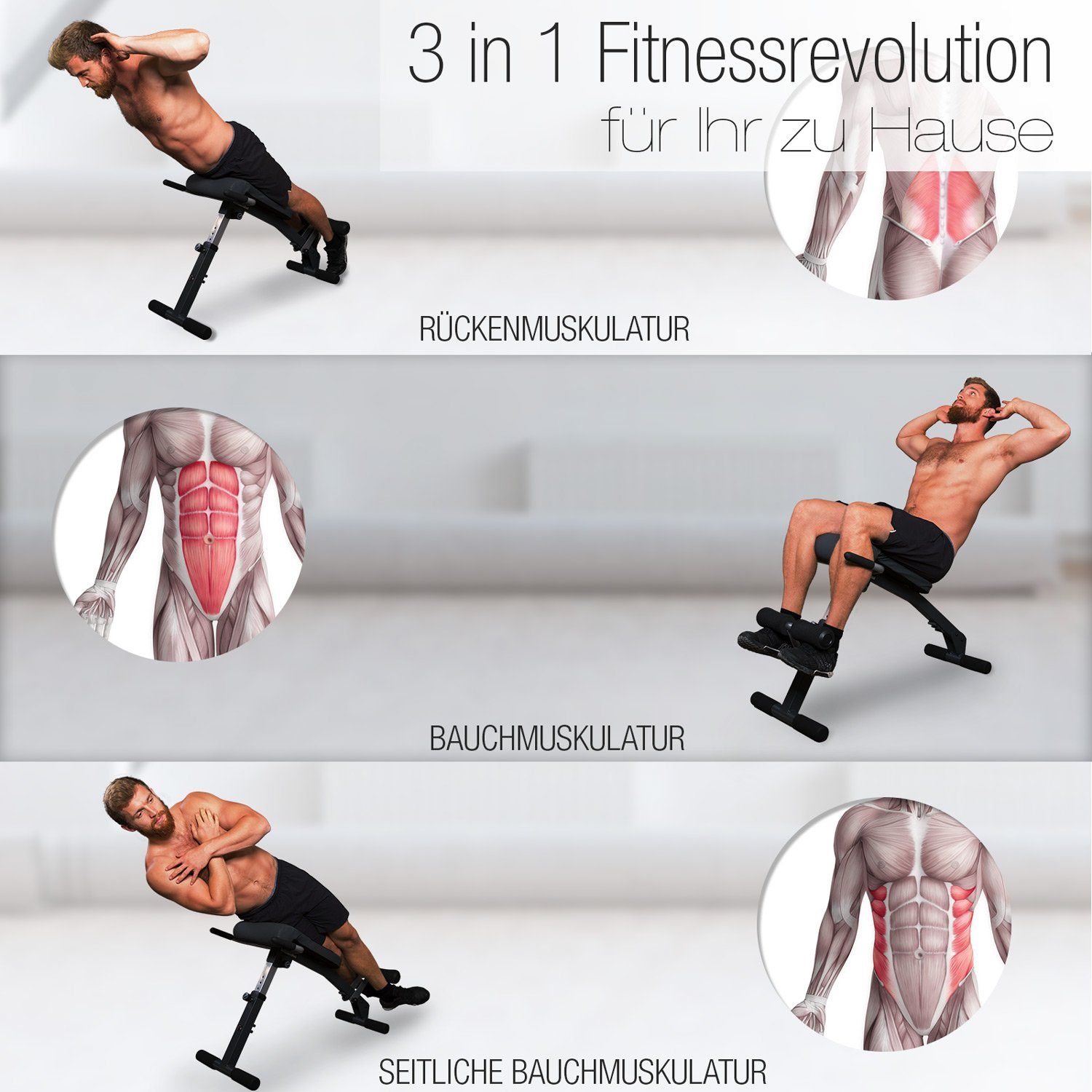 Sportstech Hantelbank BRT200, Gesund&Fit 6in1 Rückentrainer & Bauchtrainer