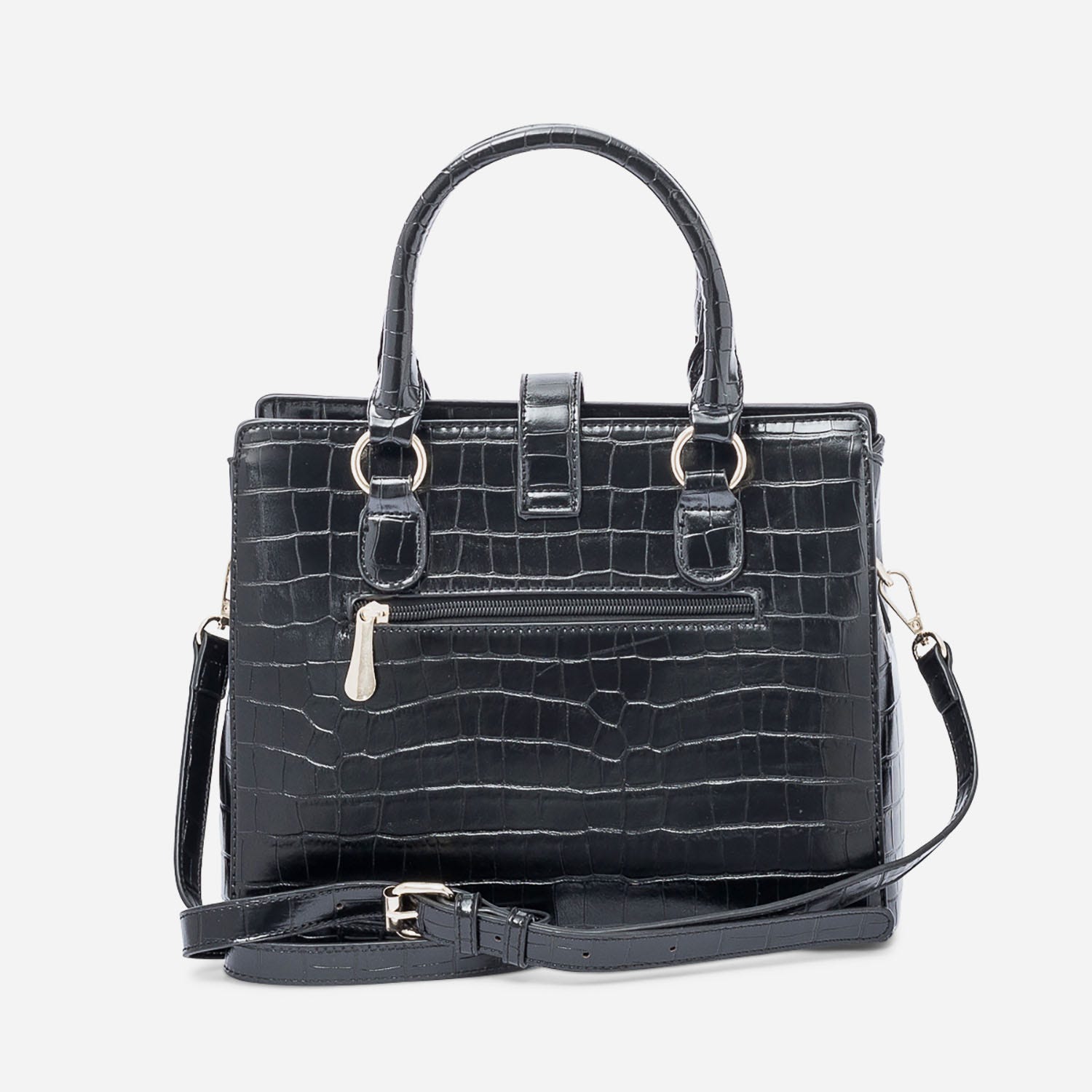 Sac à main noir embossé croco