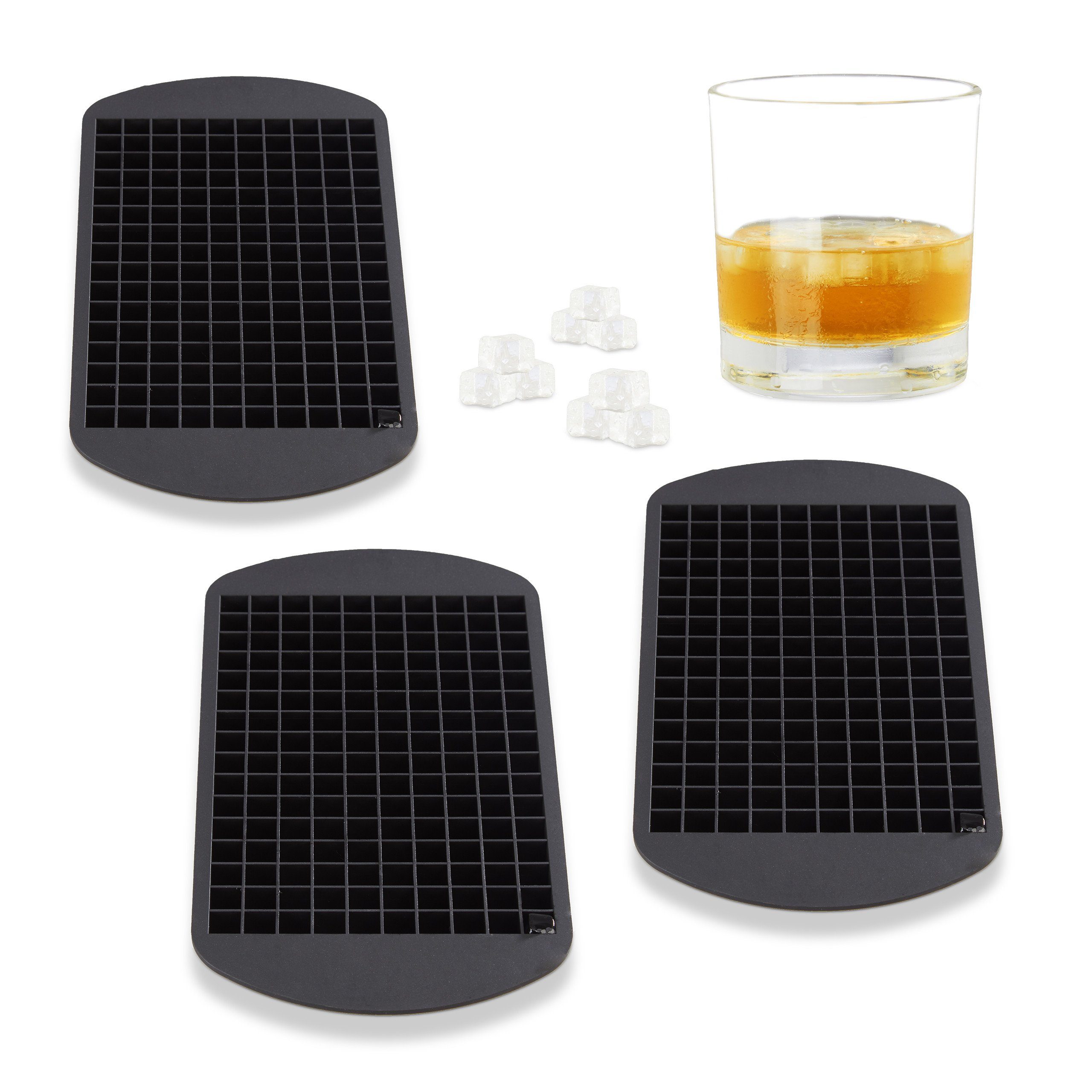 relaxdays Eiswürfelbehälter 3 x Eiswürfelform Silikon 1 cm, Silikon