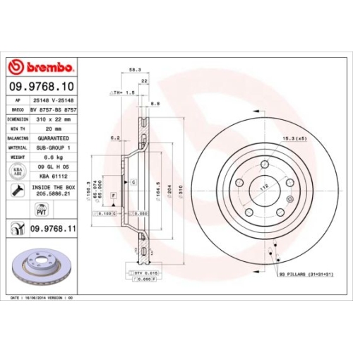 Bremsscheibe Brembo Hinterachse  2 Stück 09.9768.11 - ATU