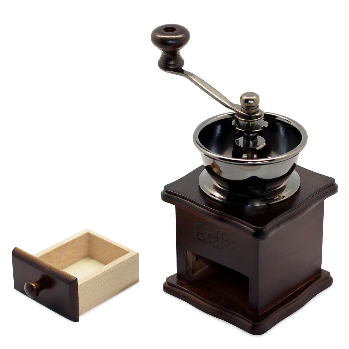 4BIG.fun Espressokocher Manuelle Kaffeemühle Retro Holz Handmühle