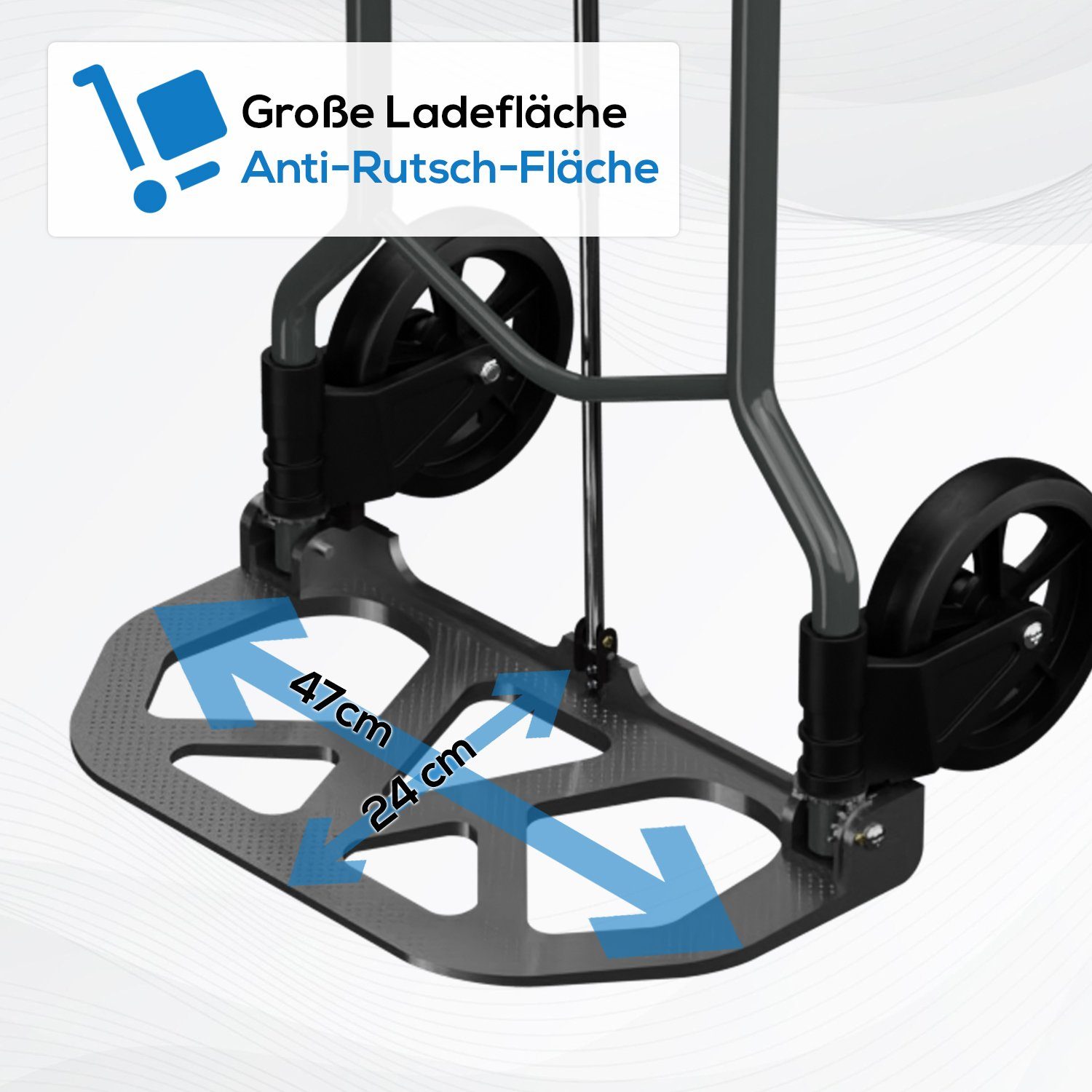 TroniTechnik Sackkarre Handkarre Transportkarre Handwagen, klappbar bis 100 kg Tragfähigkeit, (Transportkarre mit fixierbarem Tragegriff, rutschfeste Transportfläche), faltbar, BxTxH 48x42x98cm, Handkarre zum Transport, Schaumstoffgriff