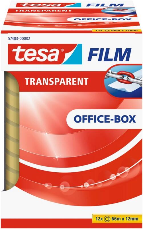 tesa Klebeband tesafilm Office-Box Transparent 12 mm (B) x 66 m (L) PP (Polypropylen) 12 Rollen