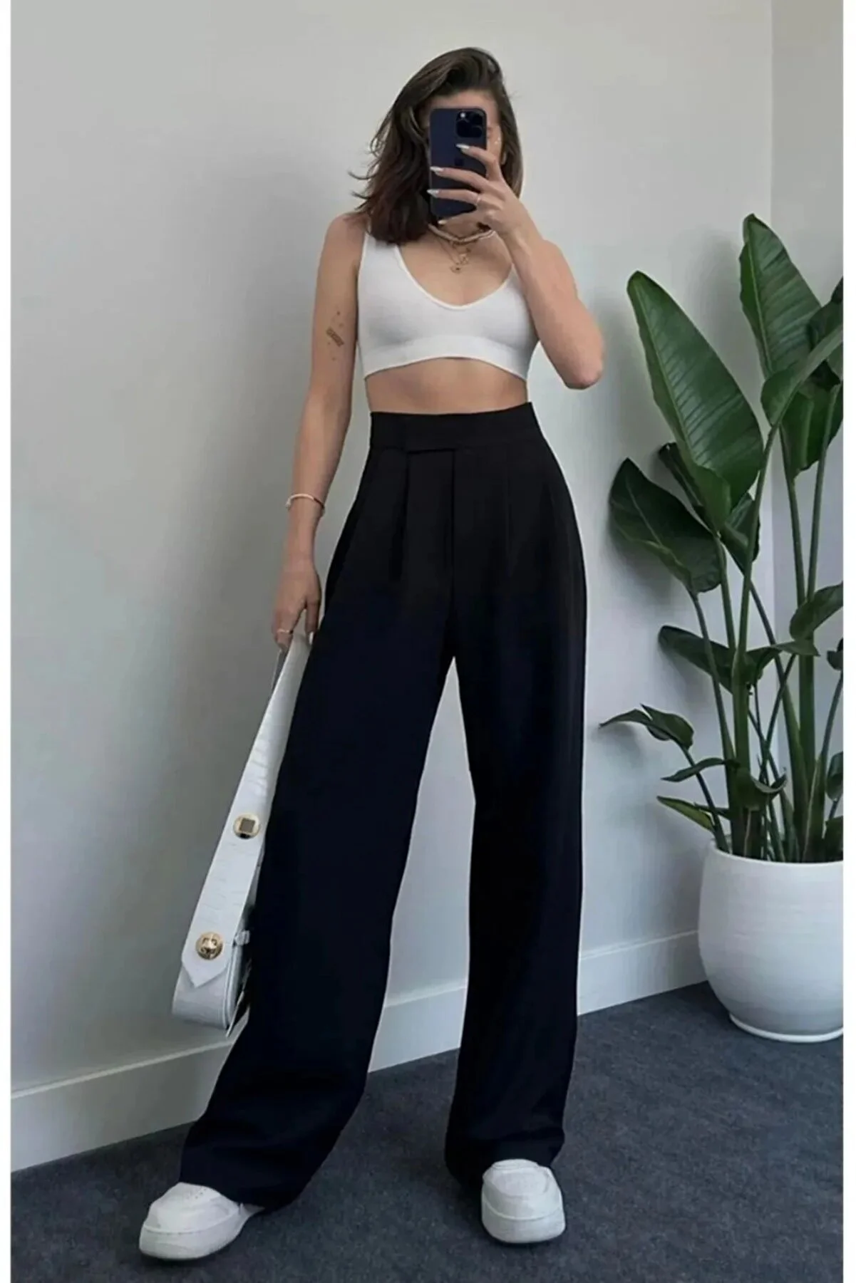 NEDE MODACIN  Hose - Schwarz - Wide Leg