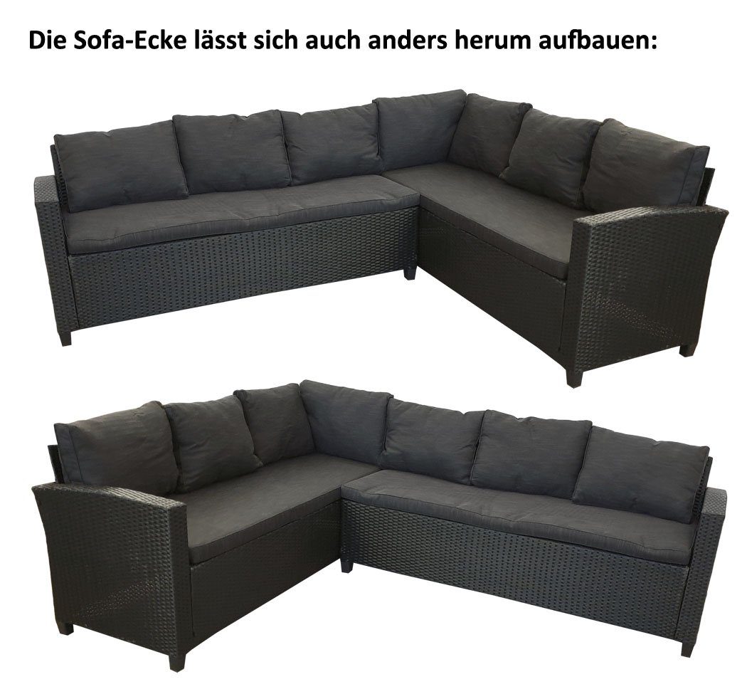 KMH Gartenlounge-Set Polyrattan Set *Hannover* schwarz (106116), (2-tlg)