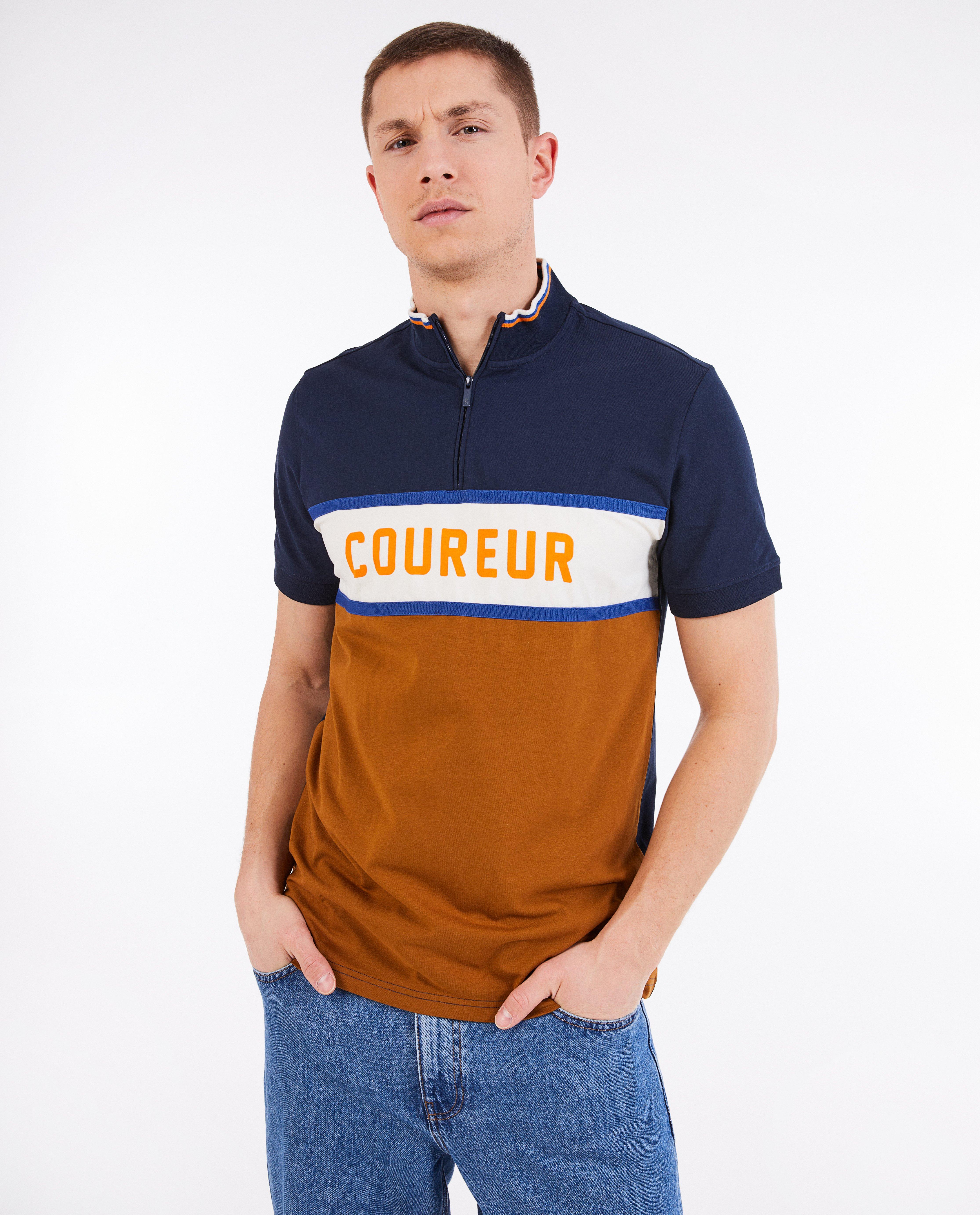 Tricou ciclism Baptiste cu blocuri de culoare, albastru închis pentru adulți