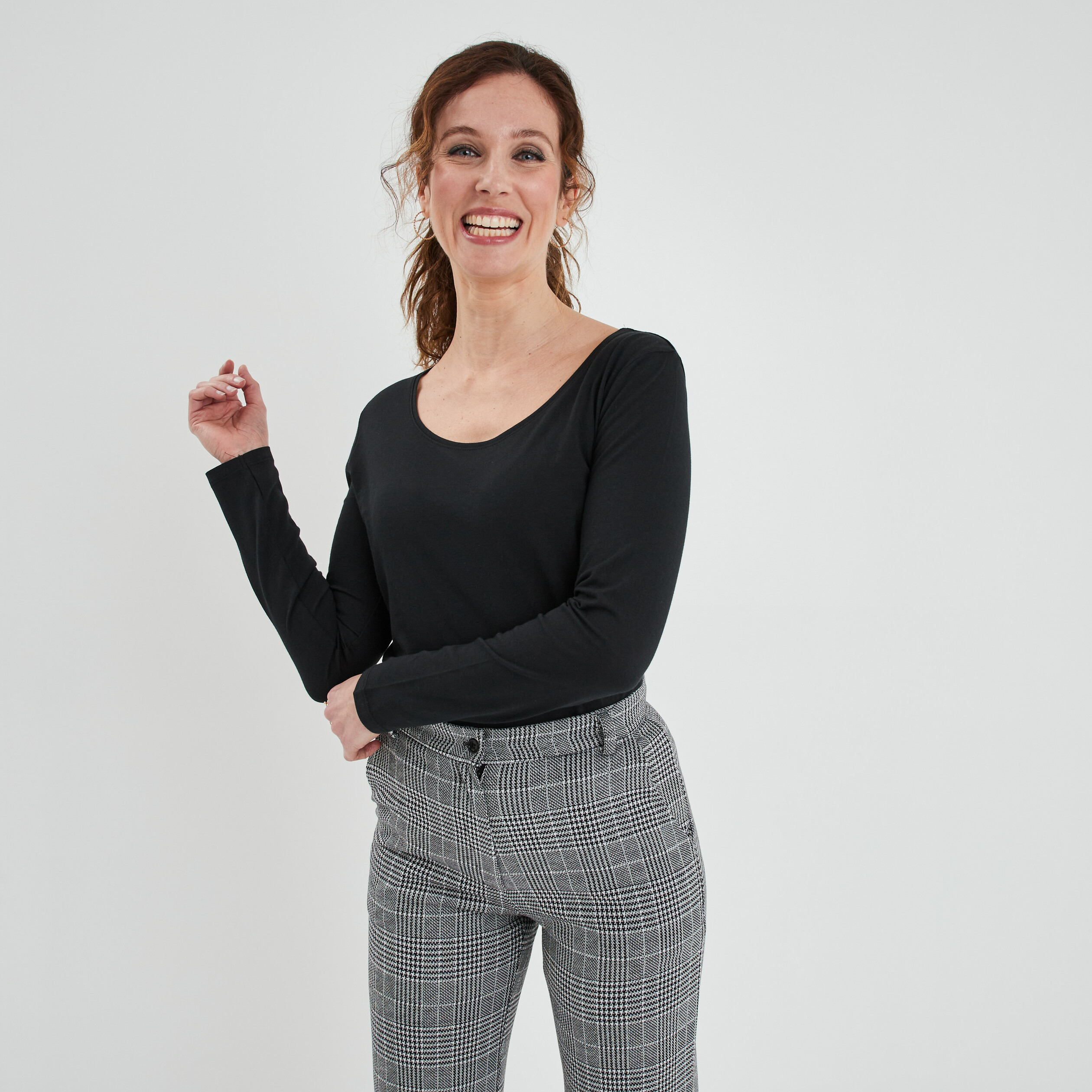 T-shirt coton manches longues noir femme | La Halle