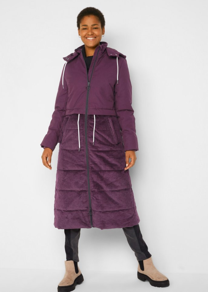 Langer Wintermantel mit Cord und Tunnelzug