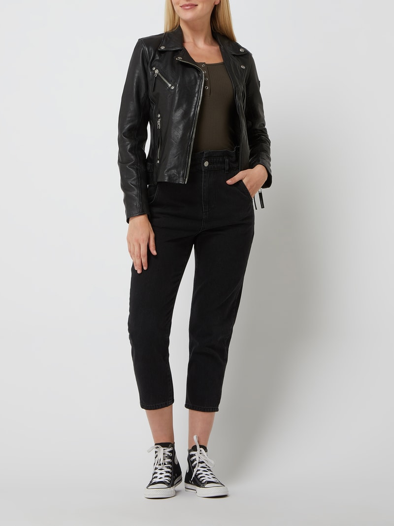 Regular Fit Lederjacke im Biker-Look in schwarz