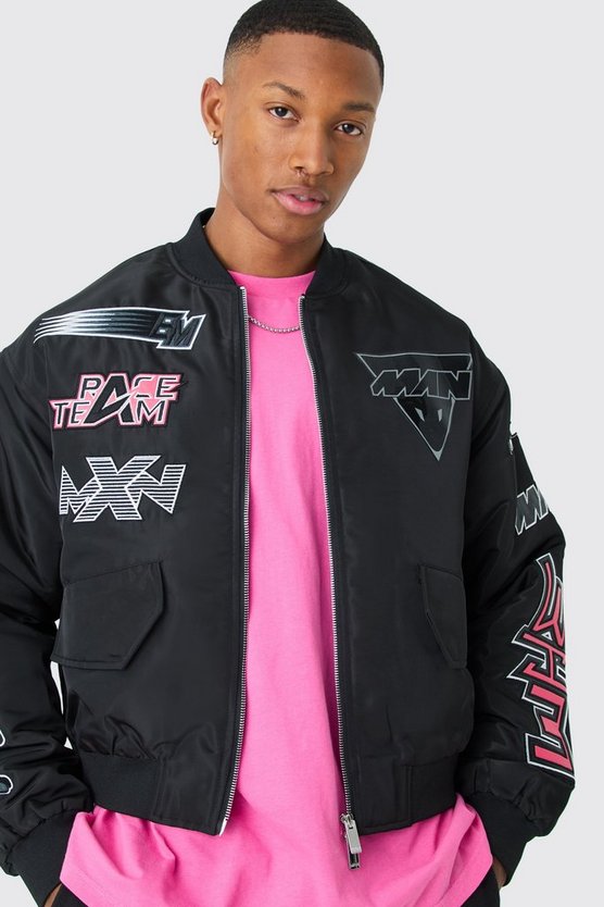 Kastige hochglänzende Nylon Moto-Bomberjacke