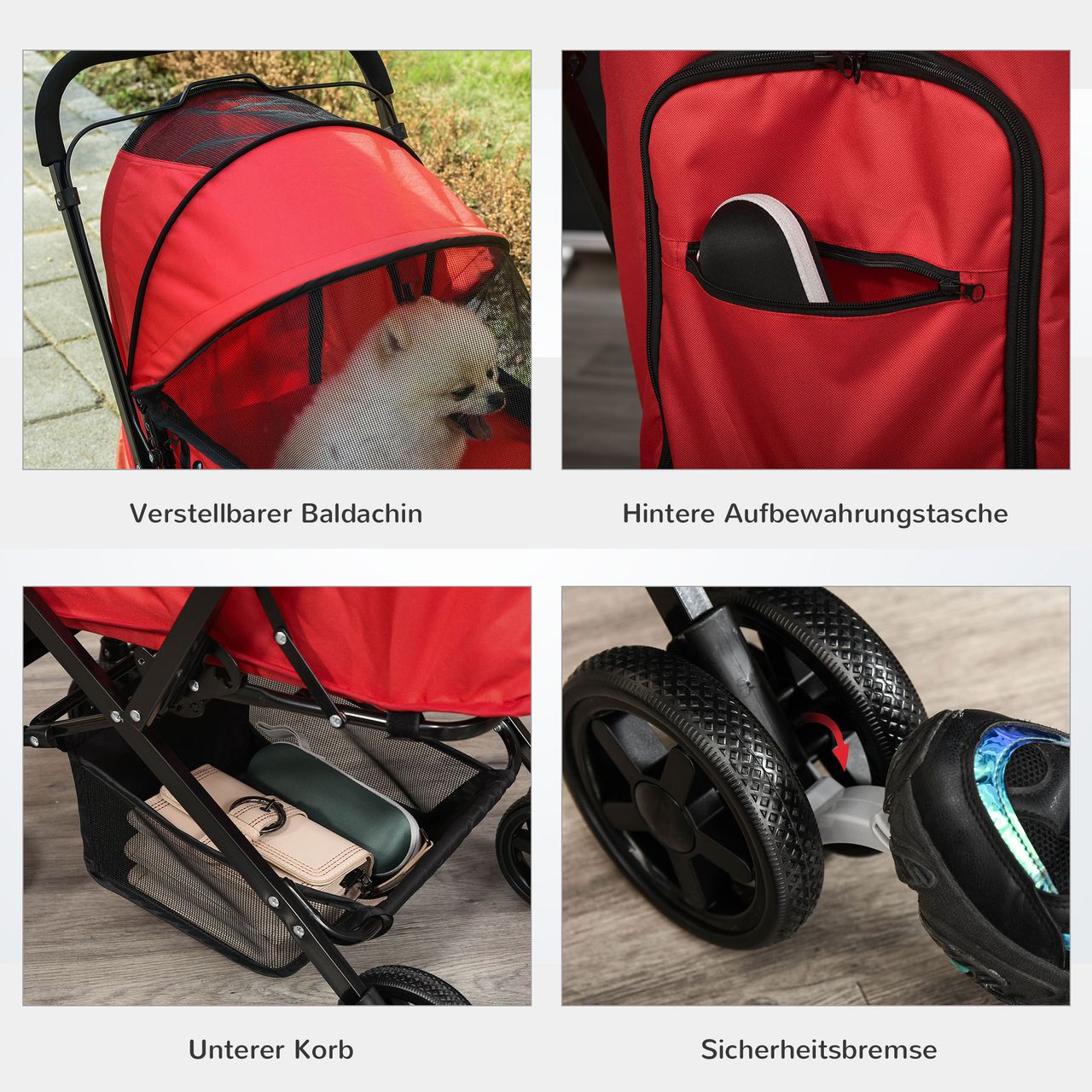 PawHut Hundebuggy Hundewagen für kleine Hunde Katzen Pet Stroller Oxford Rot