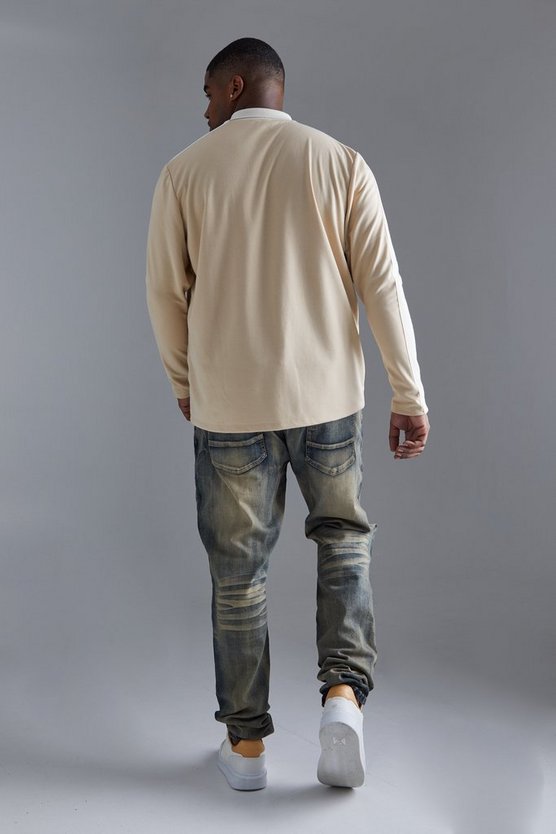 Plus langärmliges Slim-Fit Man Poloshirt