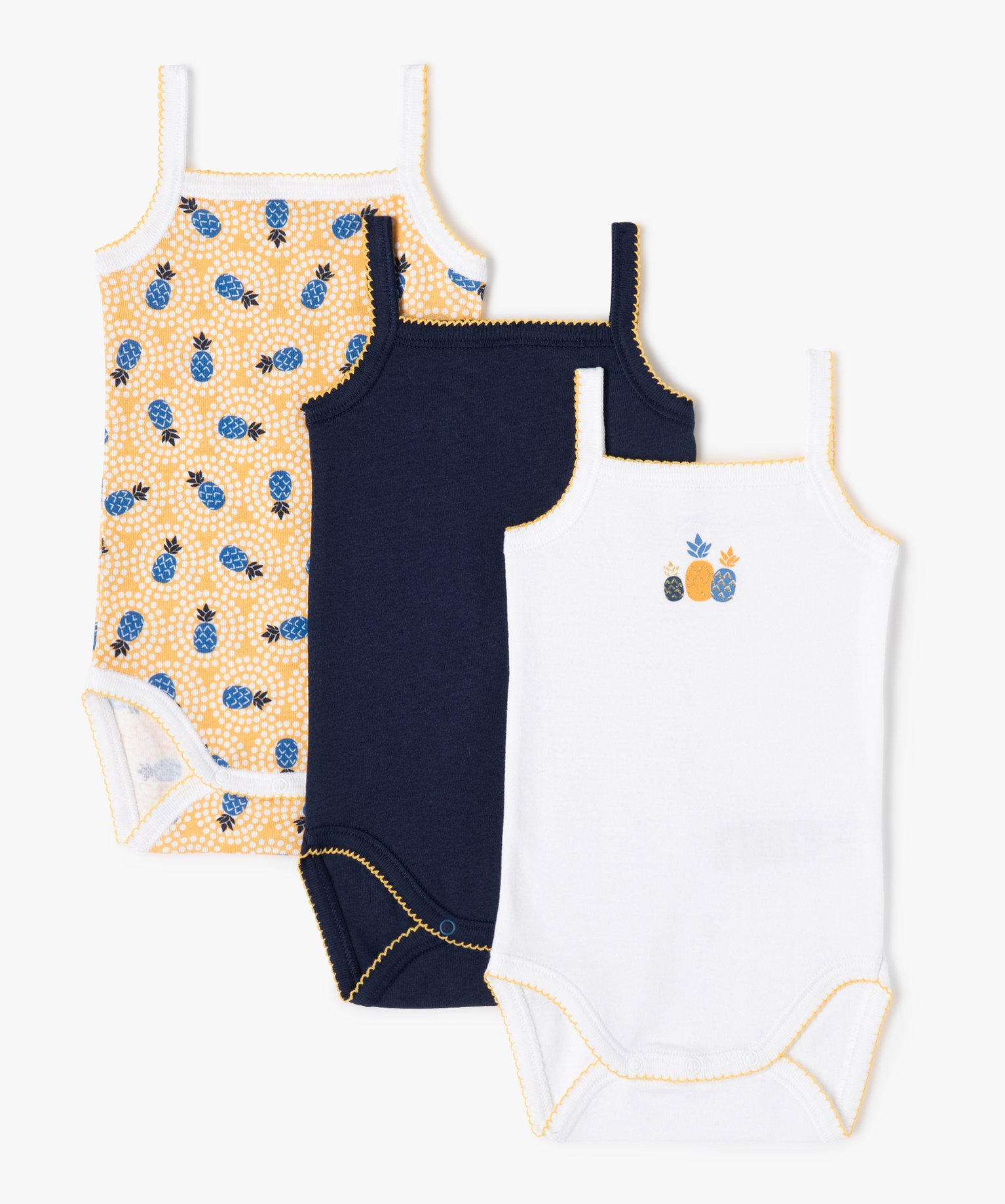 Body bébé à bretelles motif ananas (lot de 3) marine | GEMO
