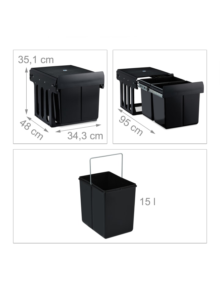 relaxdays Mülltrennsystem Schwarz 2x15L günstig kaufen onesize
