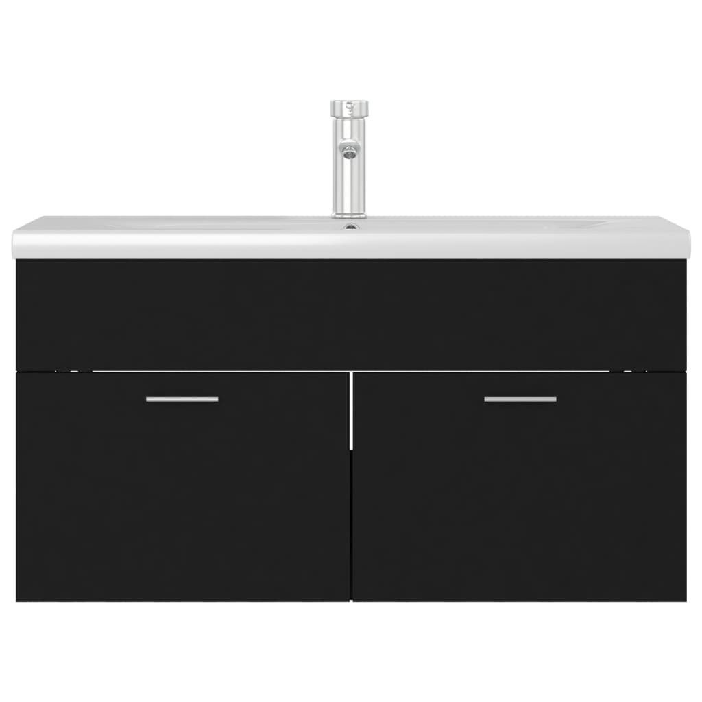 vidaXL Badezimmerspiegelschrank Waschbeckenunterschrank mit Einbaubecken Schwarz Holzwerkstoff (1-St)