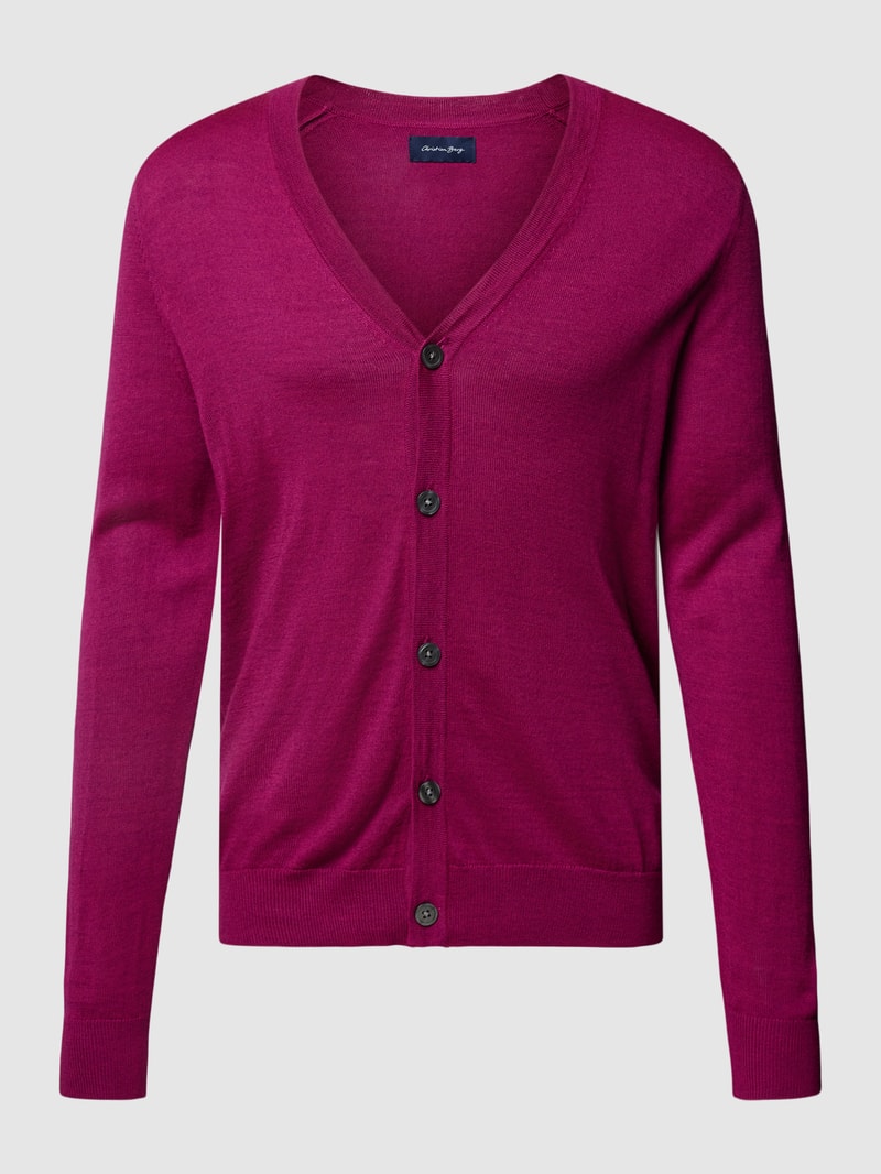 Strickjacke mit V-Ausschnitt und Knopfleiste in pink meliert