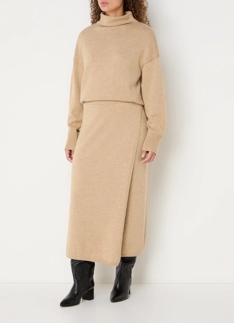 Claudia Sträter Fine-knit midi skirt in wool blend with wrap over