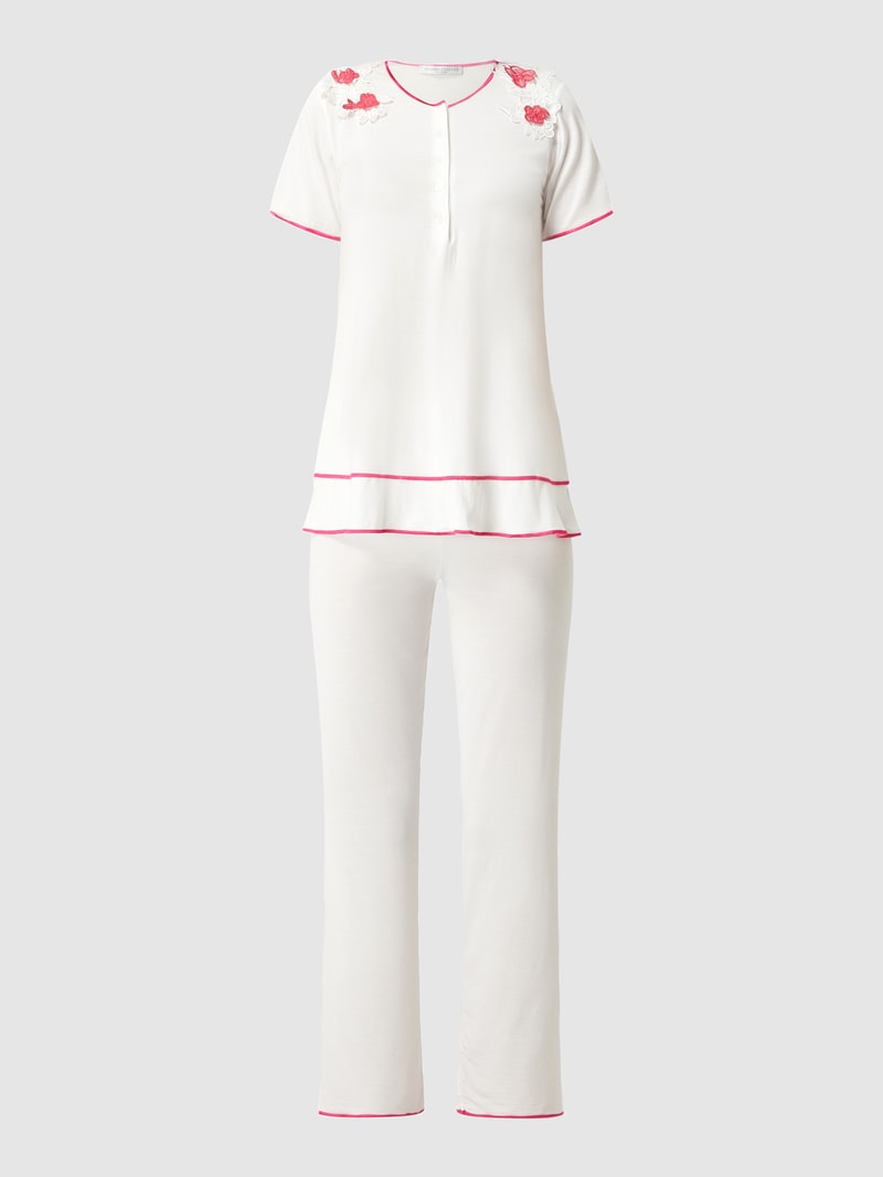 Pyjama mit floralen Aufnähern  in offwhite