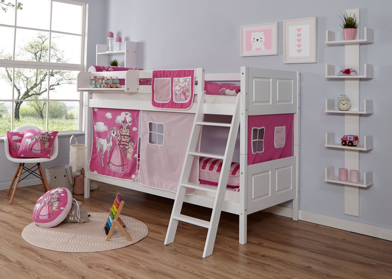 Ticaa Etagenbett Erni Country Buche weiß Horse-Pink,A1
