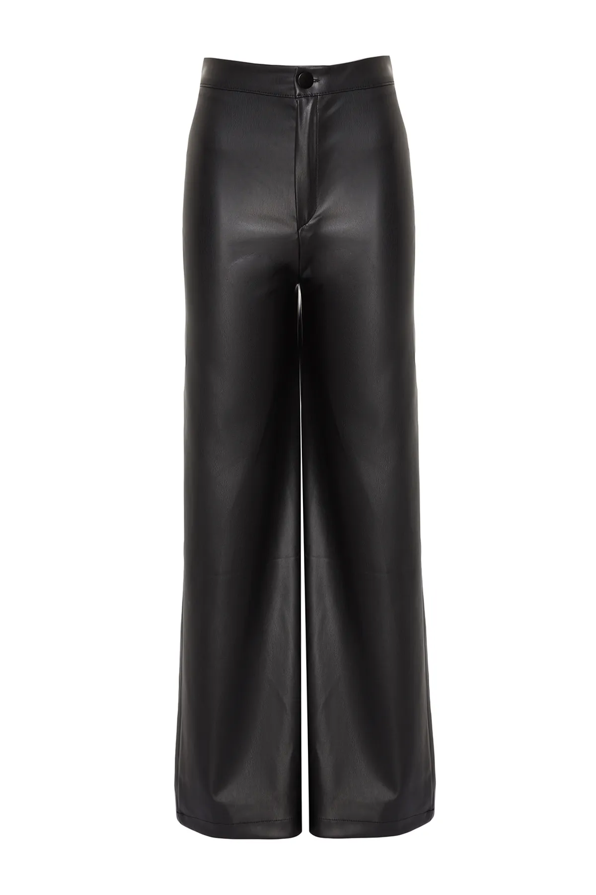 Trendyol Collection  Schwarze Strickhose aus Kunstleder mit weitem Bein und Taschen und detaillierten Details TWOAW24PL00103