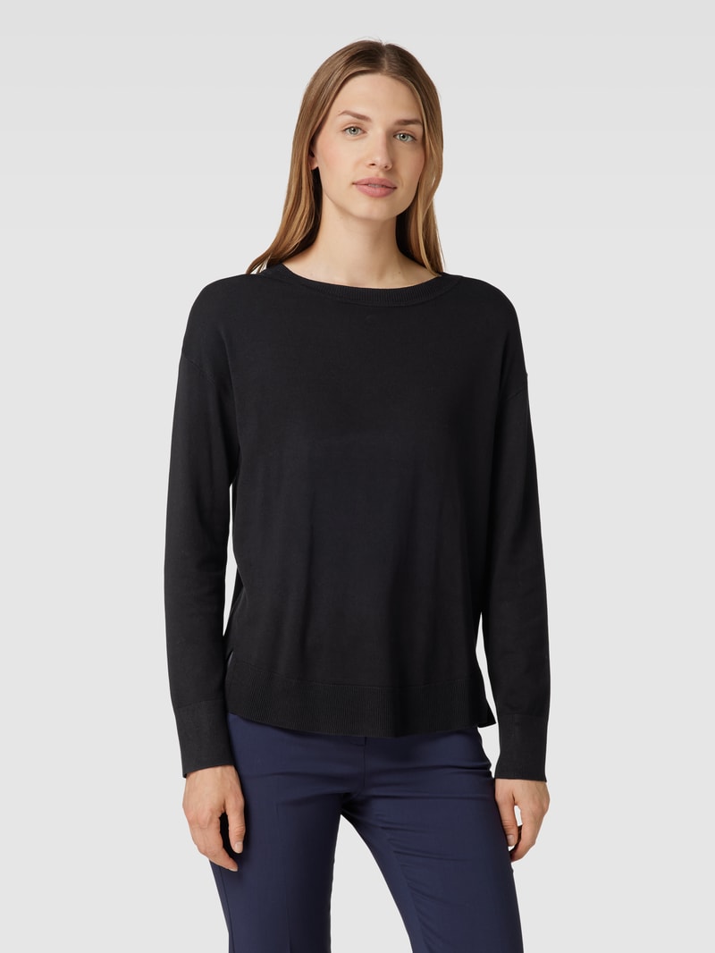 Strickpullover mit geripptem Rundhalsausschnitt in schwarz