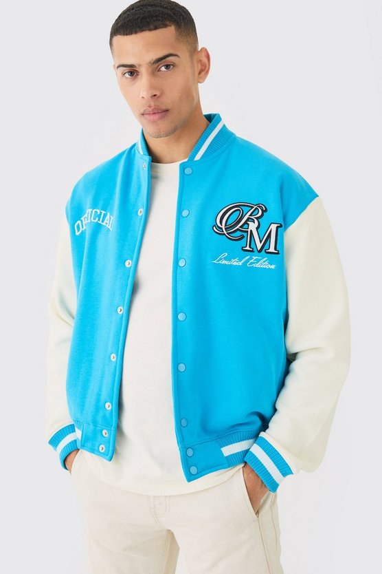 Oversized Boxy Applique Varsity Jersey Bomber Jacket