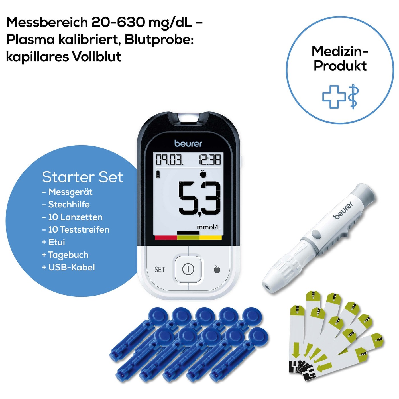 Beurer Blutzuckermessgerät GL 48 mmol/L-Schnell & präzise