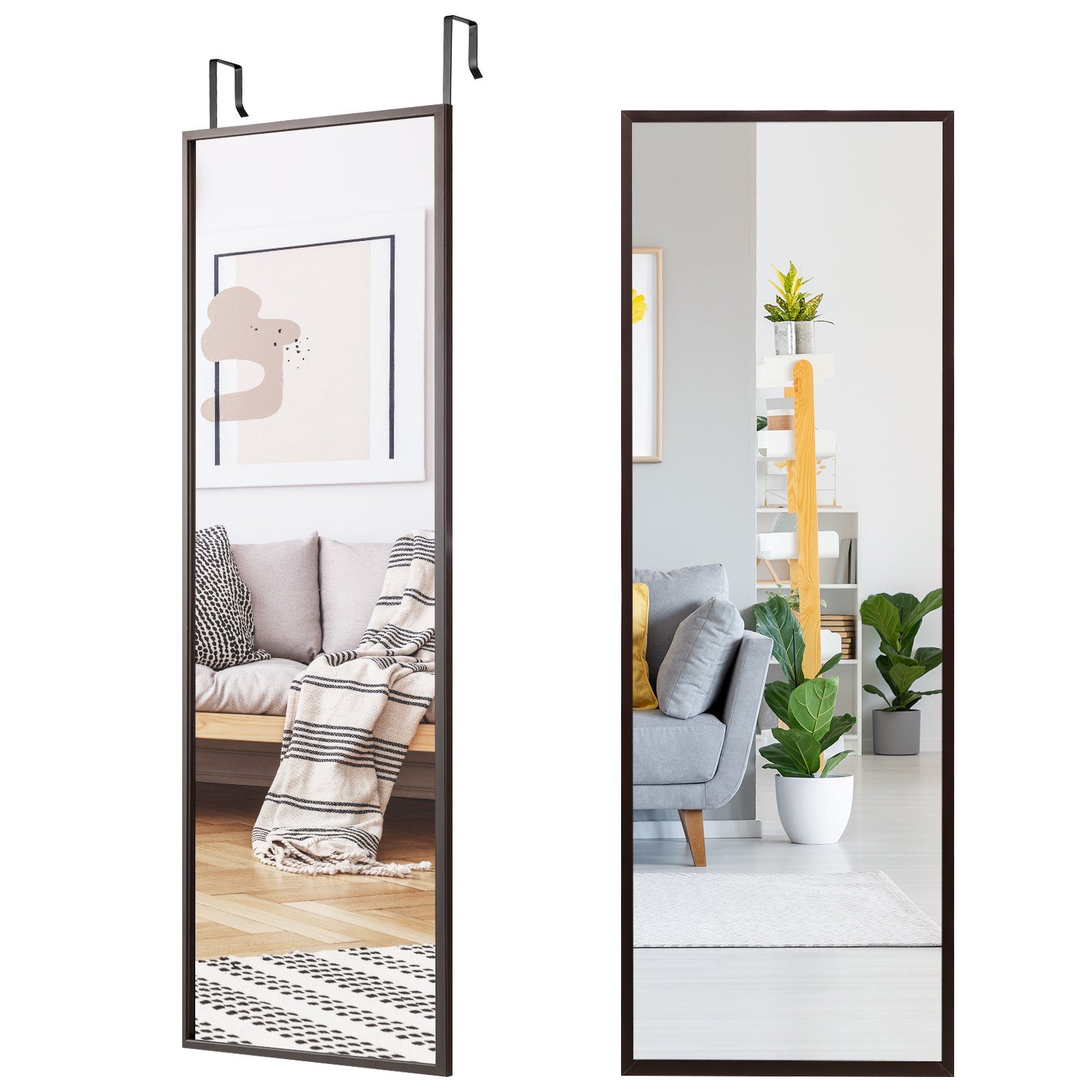 COSTWAY Wandspiegel, mit höhenverstellbaren Hängehaken 107x36,5cm