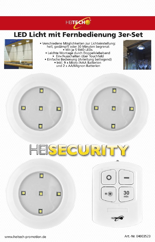 Heitech LED Licht mit Fernbedienung, 3er Set