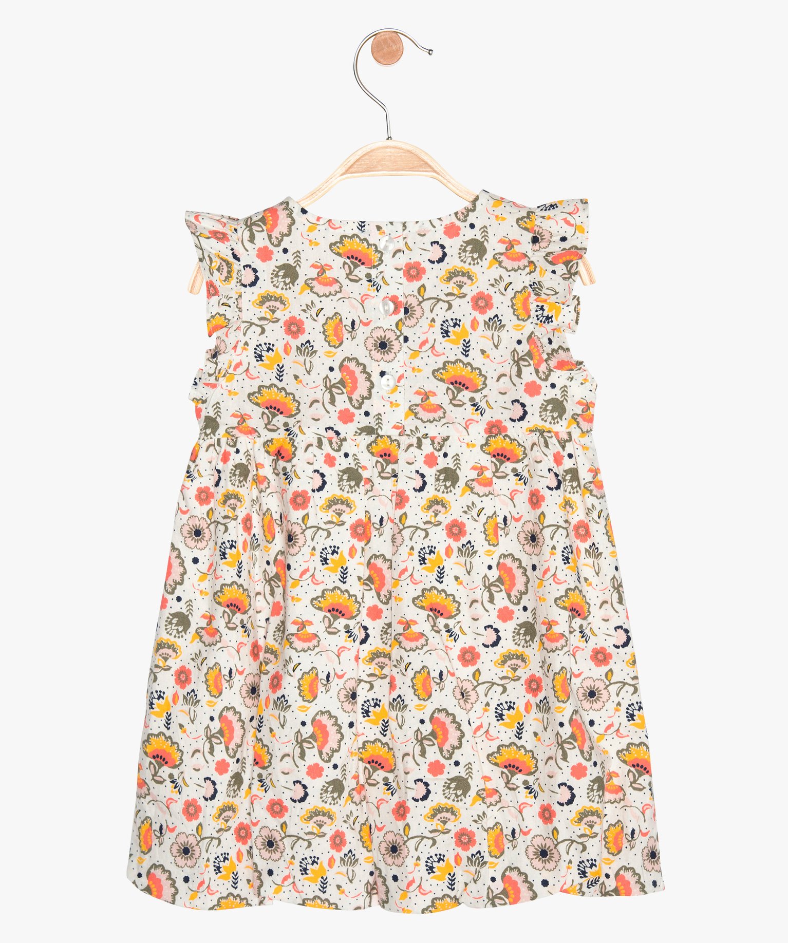 Robe bébé fille à motifs fleuris avec emmanchures à volants multicolore | GEMO