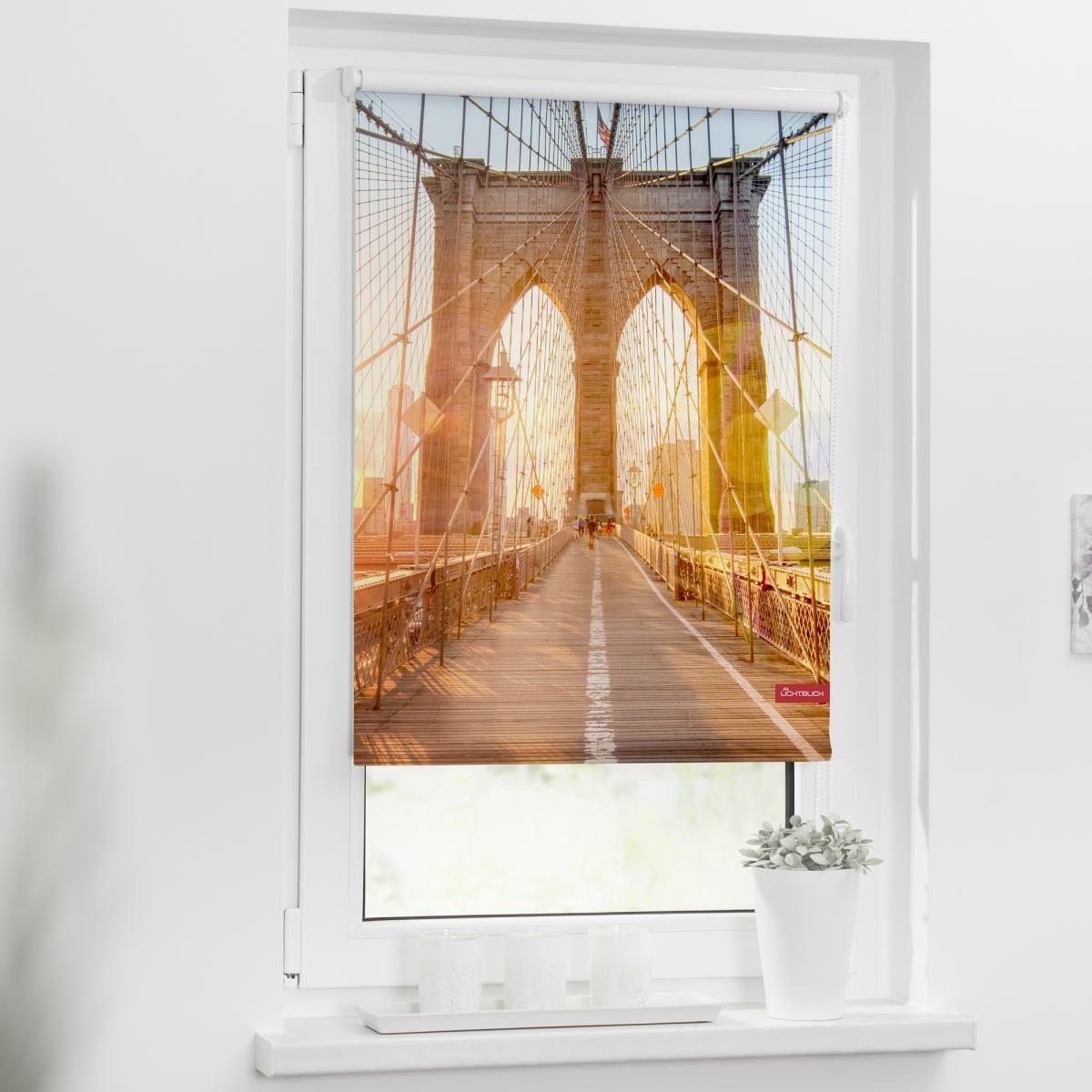 Lichtblick Rollo Klemmfix, ohne Bohren, blickdicht, Brooklyn Bridge - Orange, 90 x 150 cm (B x L)