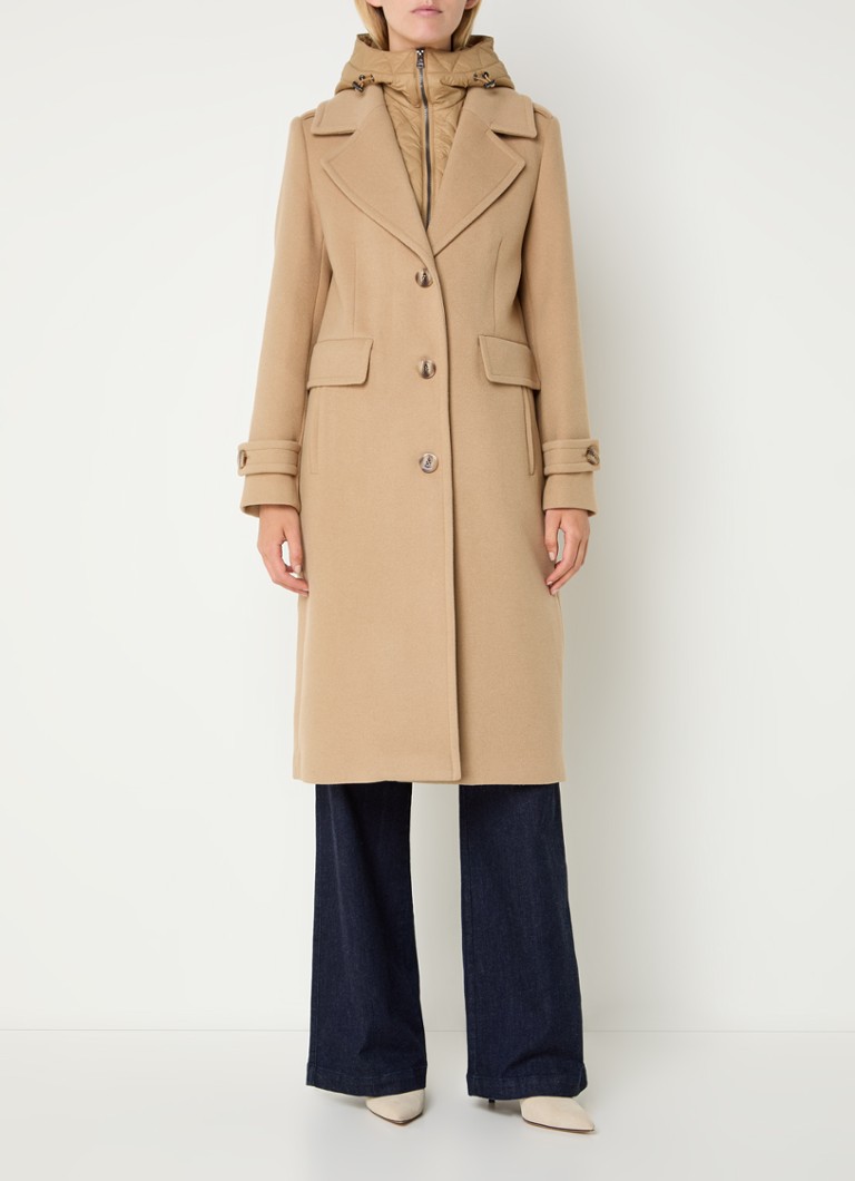 Beaumont Cameron coat in wool blend with flap pockets and removable inner jacket