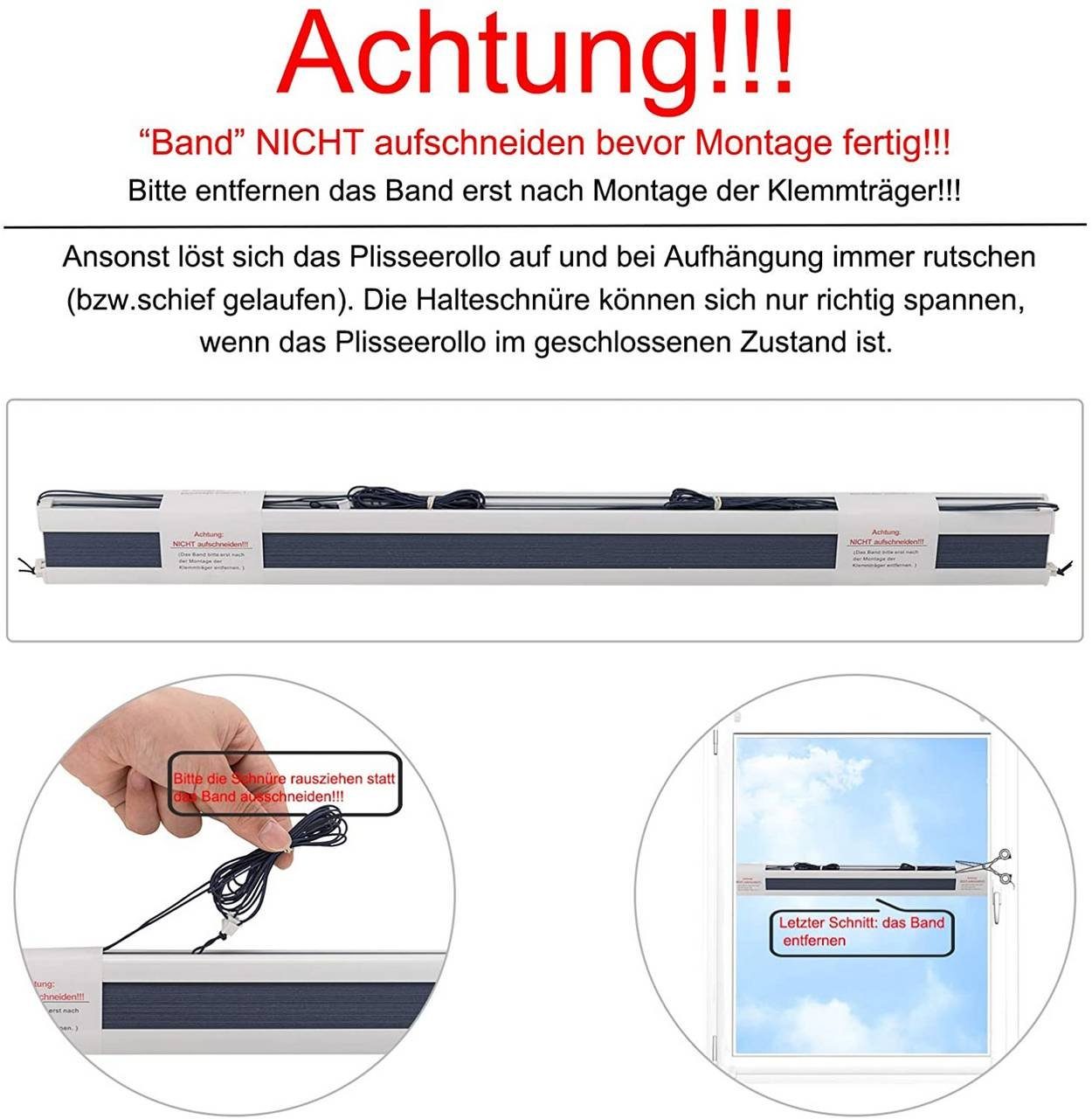 Plissee, Woltu, verdunkelnd, verspannt, Klemmfix, Wabenplissees ohne Bohren