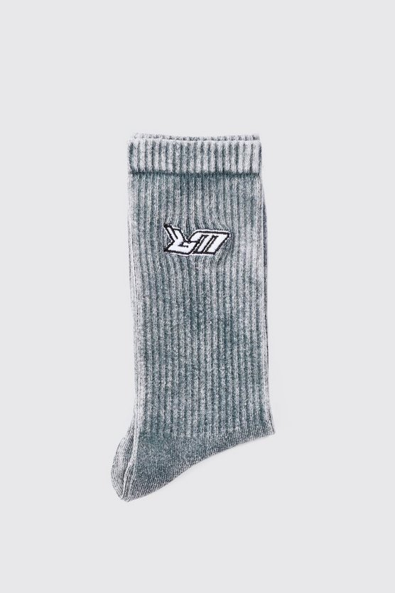 Socken mit Acid-Waschung und Bm-Stickerei