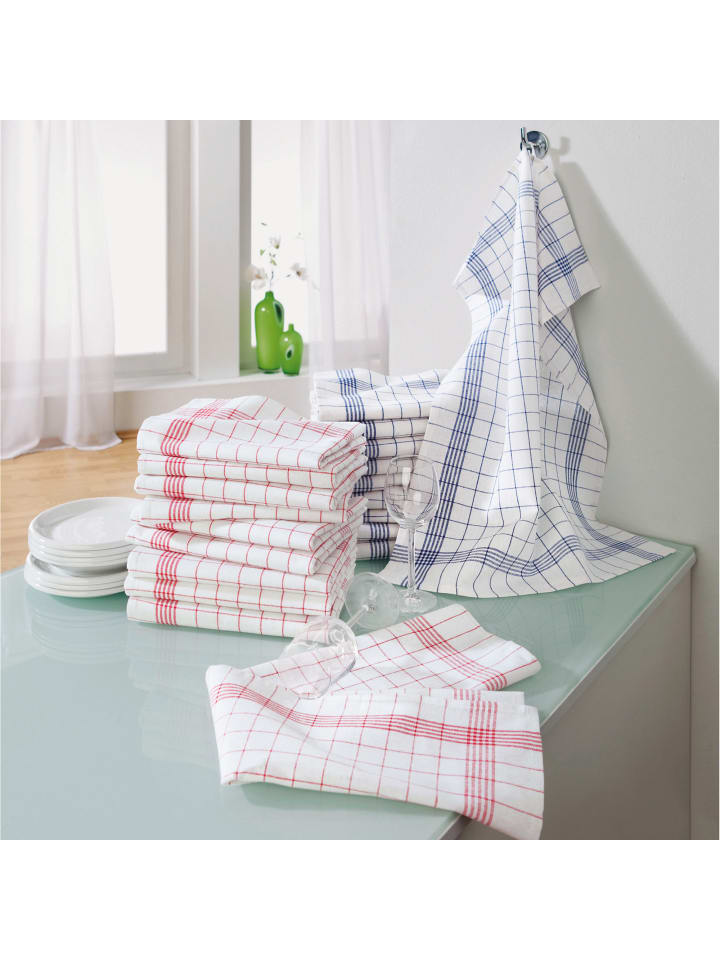 Erwin Müller Jacquard, Halbleinen, Leinen / Halbleinen Geschirrtuch 10er-Pack in blau günstig kaufen 50 x 70 cm