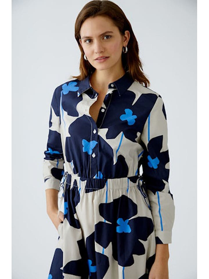 Oui Kleid in Creme/ Dunkelblau günstig kaufen