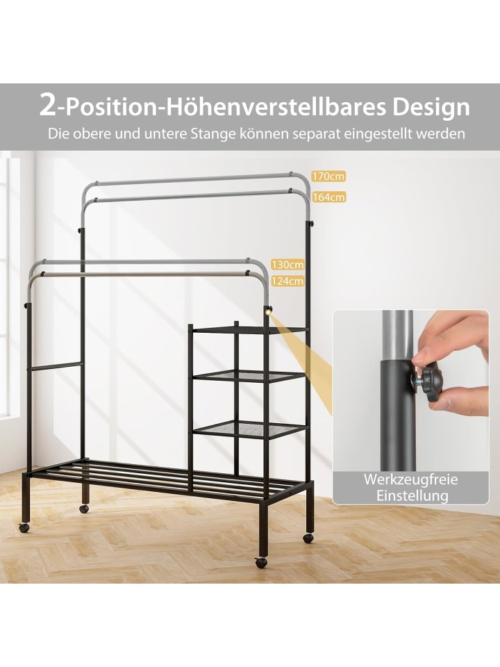COSTWAY Kleiderständer auf Rollen 170cm in Silber günstig kaufen onesize
