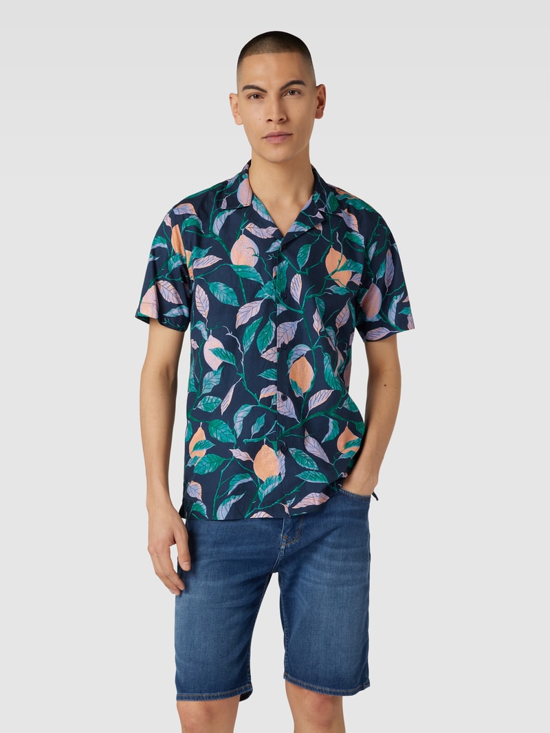 Freizeithemd mit Allover-Motiv-Print in marineblau