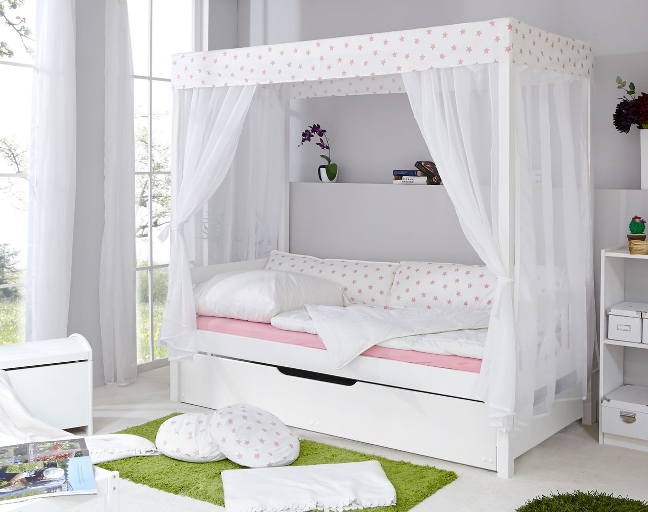 Ticaa Himmelbett weiß-Rosa Var. 1 - mit Zusatzbett -